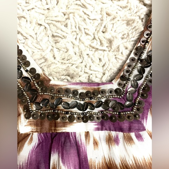 TRINA TURK purple brown white tie die sleeveless beaded shirt top blouse small s - Picture 4 of 6